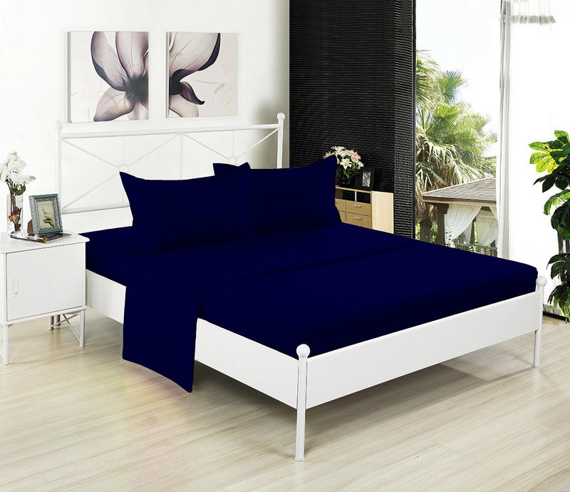 DESTINY CRESCENT BED ملاءات مزدوجة مقاس XL من DESTINY CRESCENT BEDDING مصنوعة من القطن بنسبة 100% قابلة للتنفس والتبريد - أسرّة في غرفة النوم والمستشفيات ومقسمة بحجم كينج - ملاءات مريحة بجيوب عميقة - أزرق داكن - Image 3